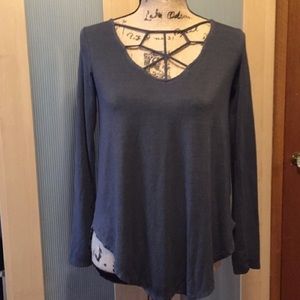 Grey criss cross long sleeve top